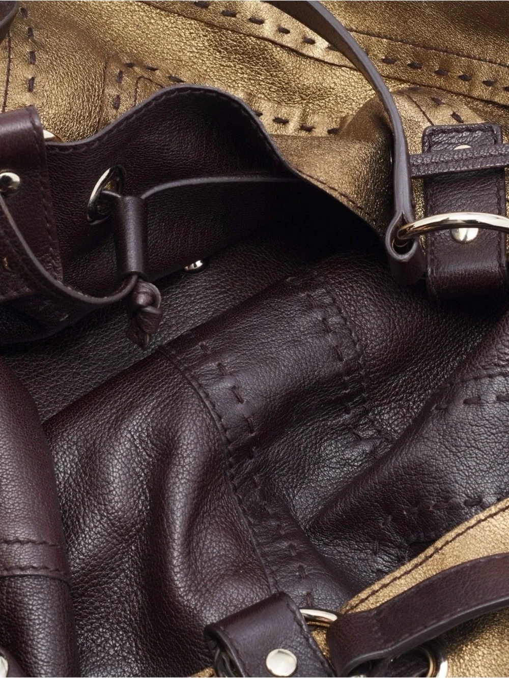 Yves Saint Laurent calf skin reversible, double sac Y tote. Bronze and Chocolate - Picture 11 of 14
